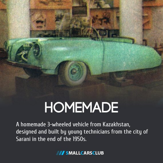 A homemade 3-wheeled vehicle from Kazakhstan, designed and built by young technicians from the city of Sarani in the end of the 1950s.