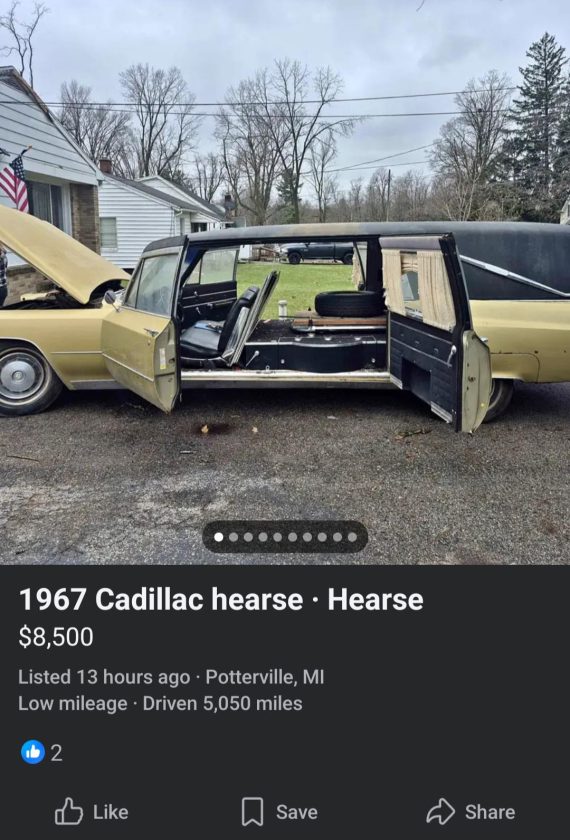 ’67 Cadillac hearse with suicide doors