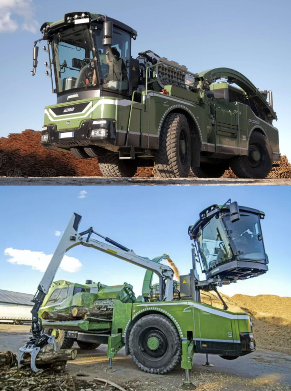 Pezzolato Allroad – A truck-based wood shredder with four-wheel steering, a crane and a turning & lifting cabin