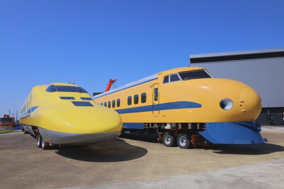 Shinkansen “Dr. Yellow” on road wheels
