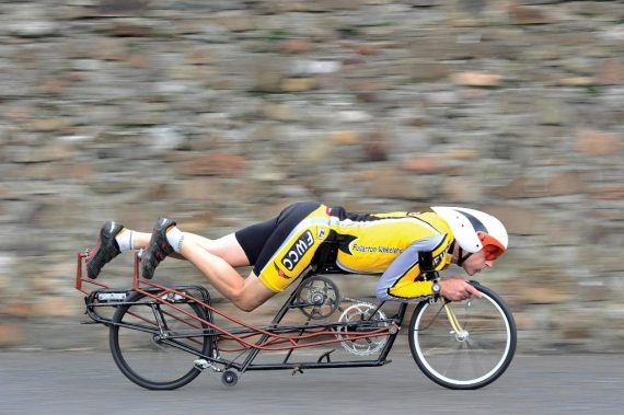 This recumbent racing bicycle