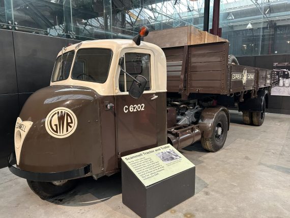Three-wheeled Scammell truck at Steam: The Great Western Railway Museum in Swindon.
