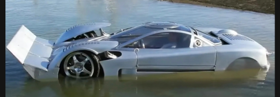 The 2012 Sea Lion has a 13B rotary engine to power the rear wheels, and a Berkeley jet drive for moving through water.