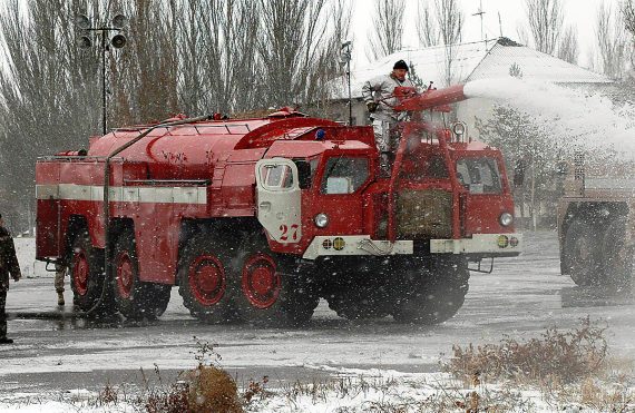 MAZ-543 8×8, designed as a Cold War era artillery truck for the Soviet Union, here converted into a firetruck (2007)