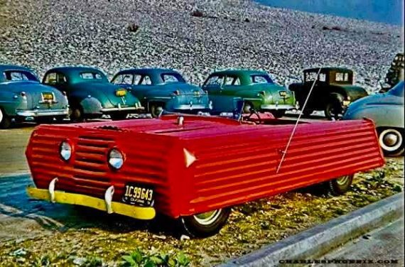 This is the Burney Streamliner (also called the Burney Car). Experimental rear-engine automobile. Designed by Sir Dennis Burney (British engineer). Mid-1940s