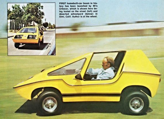 The UrbaCar, a niche, do-it-yourself (DIY) kit car design from the 1970 – The design was featured in Mechanix Illustrated magazine, and plans or kits could be purchased.
