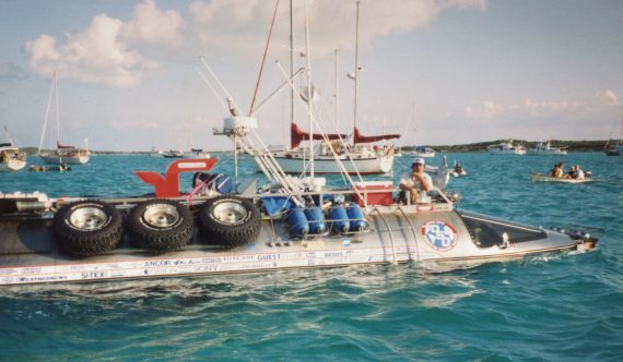 Passing amphibious vehicle I snapped a photo of from my boat, southern Bahamas 1993.