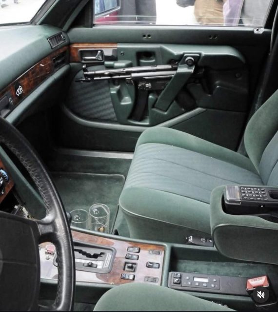 Modified Mercedes 420SE with integrated machine gun holder (1989)