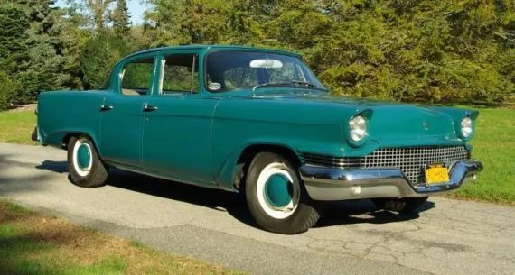 1957-58 Studebaker Scotsman. The Scotsman was a plain-Jane, low price ‘stripper’ model, featuring painted hubcaps and grille, no side mouldings. Options included electric windscreen wipers, extra interior sun visor, but no radio. The 4-door sedan sold for $1826 in 1957, increasing to $1874 for 1958.